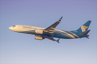 An Oman Air Boeing 737 MAX 8 aircraft with the registration A4O-MC at the airport in Dubai, United