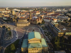 Aerial view of the historic old town with Semper Opera House, Court Church and Royal Palace on