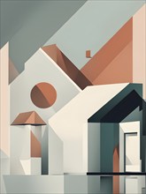 Abstract wallpaper illustration representing luxury real estate lifestyle with geometric shapes, AI