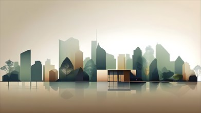 Abstract wallpaper illustration representing luxury real estate lifestyle with geometric shapes, AI