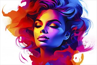 AI generated abstract portrait in vector art foundation watercolor textures with overlapping