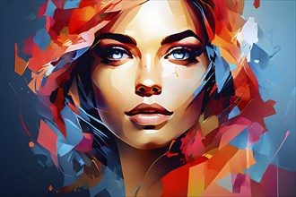 AI generated abstract portrait in vector art foundation watercolor textures with overlapping