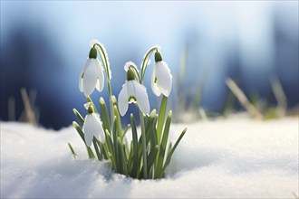 Snowdrop flowers in snow. KI generiert, generiert AI generated