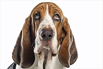 Portrait of Basset Hound dog on white background. KI generiert, generiert AI generated