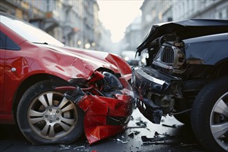 Close-up of two car wrecks after a road accident, AI generated, AI generated, AI generated