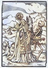 Der Tod kommt zum Bischof Woodcut by Georg Scharffenberg after Hans Holbein the Younger from Der