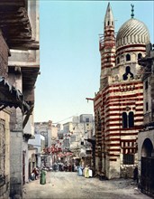 Cairo, Egypt, Pavoised Street for a wedding, 1890, Historic, digitally restored reproduction from a