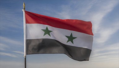 The flag of Syria flutters in the wind