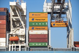 Container loading in the seaport of Rotterdam, Maasvlakte 2, Container Terminal, in Rotterdam