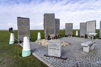 Memorial Sea View, steles at the harbour of Norddeich, with the names of deceased persons buried