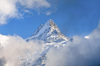 Swiss Alps, view from First to Schreckhorn, 4048 m, fog, summer, First, Grindelwald, Bernese