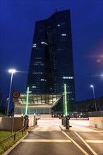 Building of the European Central Bank, ECB, on the Main in Frankfurt, access road on the banks of