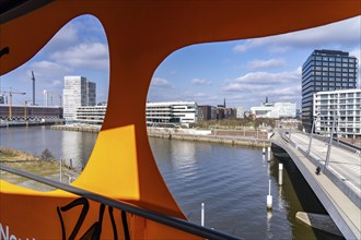 View from the ViewPoint observation tower to the Baakenhafen bridge over the Bakenhafen harbour,