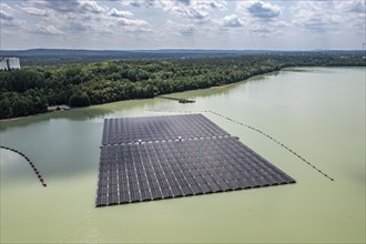 Germany's largest floating solar power plant on the Silbersee III, a quarry pond no longer used for