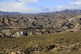 Limestone desert landscape, Paraje Natural de Karst en Yesos, Sorbas, Almeria, Spain, Europe