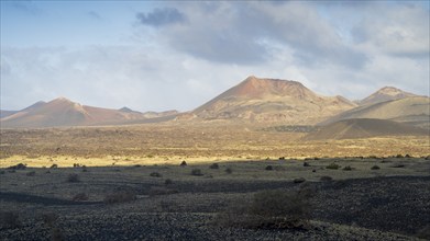 Sunrise, view towards Timanfaya National Park, Lanzarote, Canary Islands, Spain, Europe