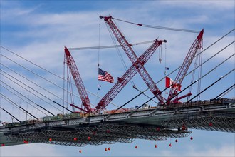 Detroit, Michigan USA -15 June 2024, The last deck section has been put in place on the Gordie Howe