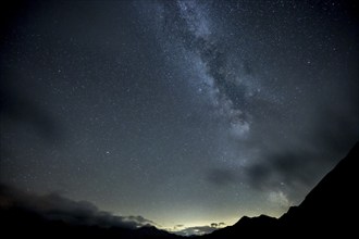 Milky Way and starry sky with Montafon mountains, Tschagguns, Rätikon, Montafon, Vorarlberg,