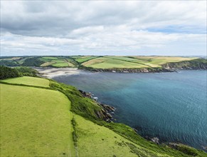 Cliffs over Mothecombe Beach and Red Cove from a drone, River Emme, Mothecombe, Plymouth, South