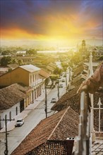 Urban view of the city of Granada Nicaragua at sunset. Beautiful cityscape of a small town at