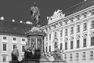 Emperor Franz monument in the Hofburg Imperial Palace, black and white photograph, Vienna, Austria,