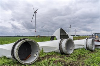 Repowering, dismantled Enercon E-58 wind turbine in a wind farm near Issum, 9 older wind turbines