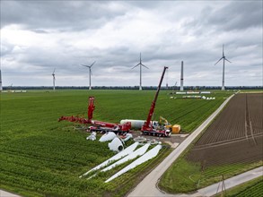 Repowering, dismantled Enercon E-58 wind turbine in a wind farm near Issum, 9 older wind turbines