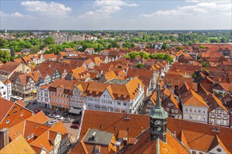 View of the old town centre with typical half-timbered houses, Celle, Lüneburg Heath, Lower Saxony,