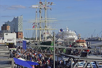 Europe, Germany, Hamburg, Landungsbrücken, Rickmer Rickmers, Passenger ship Europa, View of the