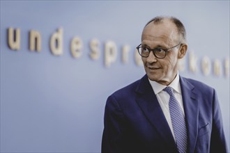 Friedrich Merz, CDU party chairman, at the Federal Press Conference on the consequences of Solingen