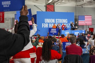 Detroit, Michigan, USA, 2 September 2024, Presidential candidate Kamala Harris campaigns at a Labor