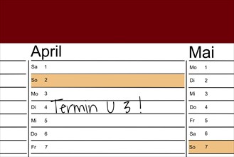 Symbolic image: Appointment diary with note for a U-examination appointment (children)