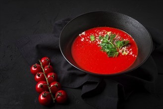 Tomato soup, with herbs and spices, homemade, no people