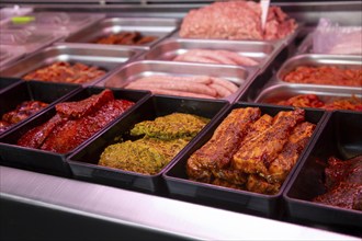 Meat counter in a butcher's shop