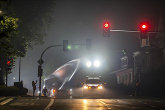 Transport of a 68 metre long, 22 tonne blade of a wind turbine, here in Breckerfeld, with a