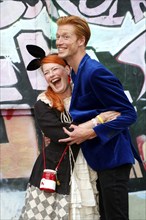 Enie van de Meiklokjes and her man Tobias Stærbo at the opening of the Tim Burton exhibition at the