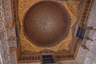 Cedar stalactite dome in the Salón de los Embajadores, Alcázar, Seville, Andalusia, Spain, Europe