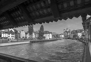 Spreuer Bridge and Reuss River in City of Lucerne, Switzerland, Europe