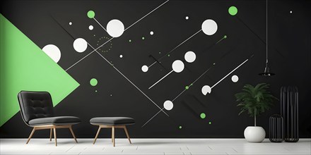 Minimalist illustration featuring abstract shapes to convey fun and ease, wallpaper with green