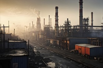 Industrial area with a lot of smog in the air, AI generated