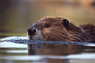 Wild beaver swimming in lake. Generative AI, AI generated