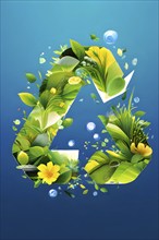 Recycling symbol morphing into growing plants and solar cells to symbolize the transformation of