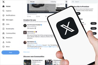 X App Logo formerly Twitter social media on smartphone and computer in Stuttgart, Germany, Europe