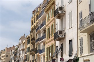 Colourful houses on the La Croisette promenade in Cannes, Provence-Alpes-Côte d'Azur, France,