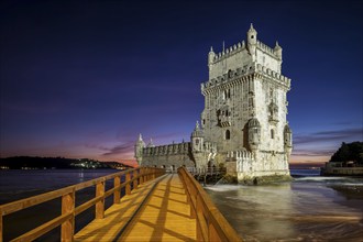 Belem Tower or Tower of St Vincent, famous tourist landmark of Lisboa and tourism attraction, on