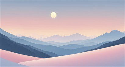 Illustration of a cold winter sunrise, represented by a minimalist gradient of soft pastel pinks