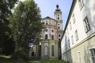 Facade of the Cistercian Abbey Church Fürstenfeld in Fürstenfeldbruck, Upper Bavaria, Bavaria,