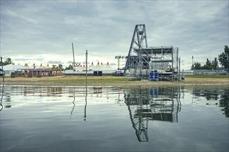 Set-up for the SonneMondSterne festival at the Bleiloch dam near Saalburg, Thuringia, Germany,