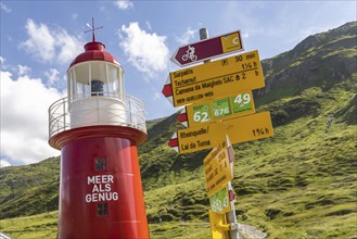 Oberalp Pass, top of the pass. The only lighthouse in the Alps stands near the source of the Rhine