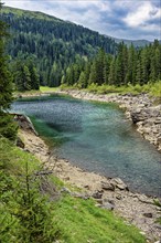 Obernberger See, mountain lake, landscape of the Stubai Alps, weather mood, cloud mood, Obernberg